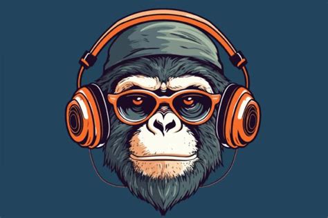 Monkey with Headphones Vintage Vector Graphic by Fractal font factory ...