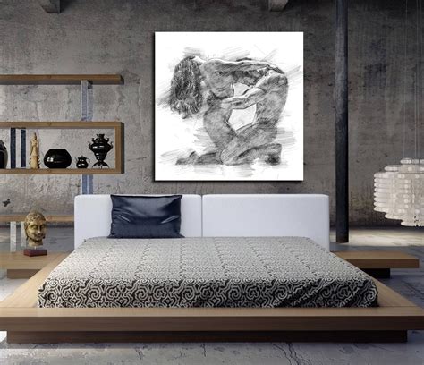 CANVAS ART His & Hers Bedroom Wall Art, Abstract Art Print, Pencil Sketch Erotic Master Bedroom ...