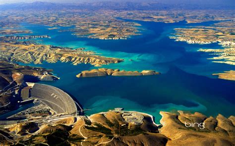 Aerial view of the Ataturk Dam on the Euphrates River, Turkey www.bing ...