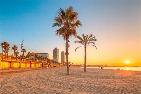 Barceloneta Beach in Barcelona with colorful sky at sunrise.[1667x1112 ...