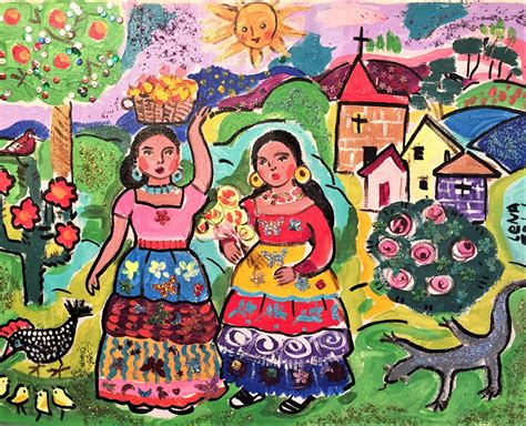 Mexican Folk Art Printspanish Girl Artmexican Town | Etsy