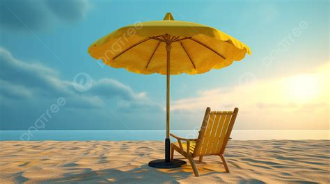 3d Render Of Palm Trees Yellow Sky And Beach Chair With Umbrella ...