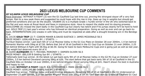 MELBOURNE CUP 2023 FINAL COMMENTS.pdf | DocDroid