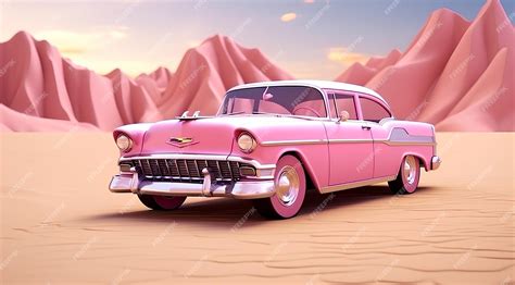 Premium AI Image | classic chevy bel pink car for barbie in desert ...