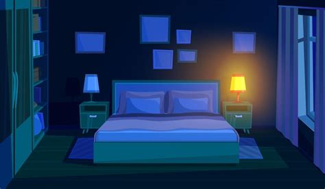 Premium Vector | Bedroom at night Evening bed room interior with moon light Dark out window ...