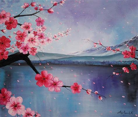 Japanese Sakura Beautiful Abstract Art Original Oil Painting Wall decor Office decor Spring ...