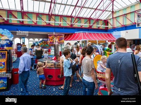 Interior of an amusement arcade on the pier in St Anne's, Lytham St Annes, Fylde Coast ...