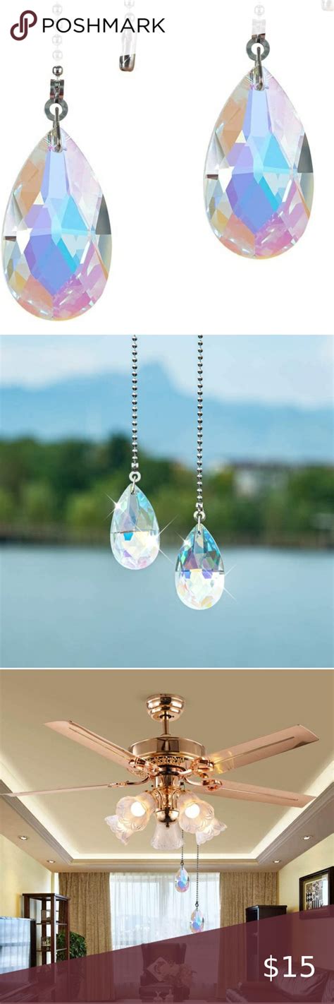 NWT 2 PCS Crystal AB Coating Ceiling Fan Pull Chain Extender Prisms Drop in 2023 | Fan pull ...