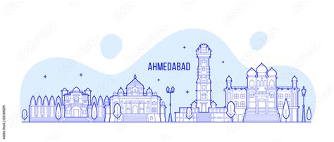 Ahmedabad skyline Gujarati India city vector line Stock Vector | Adobe Stock