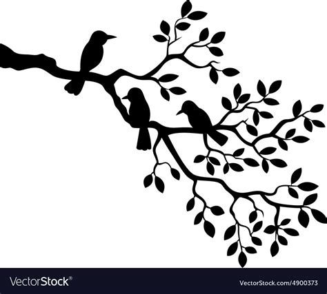 Tree silhouette with bird Royalty Free Vector Image