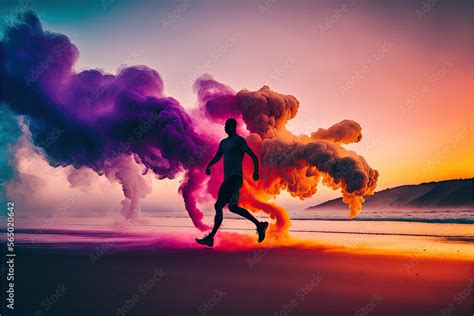 silhouette of a man running on the beach , ai generated Stock Illustration | Adobe Stock