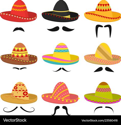 Cartoon mexican sombrero hat signs icon set Vector Image