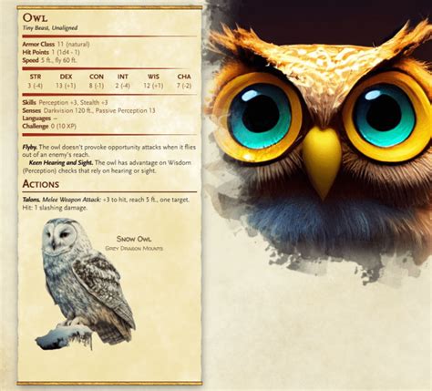 Owl DnD 5e (Perfect Familiar) | Grey Dragon World