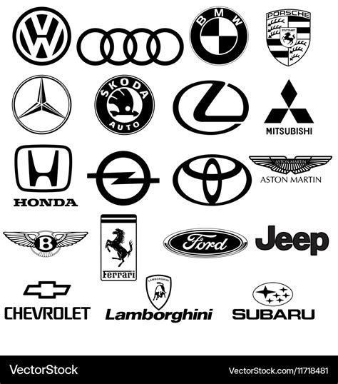 Black white car logos Royalty Free Vector Image