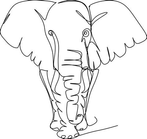 An illustration, one line art. Continuous one line drawing. An elephant cartoon coloring page ...