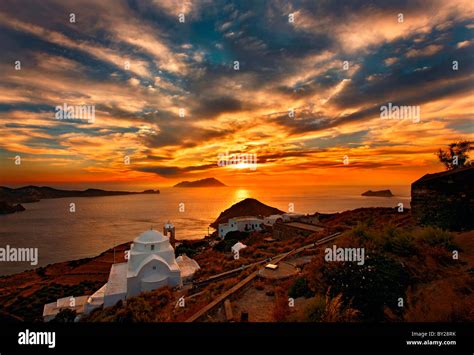 Sunset in Milos island, Cyclades, Greece Stock Photo - Alamy