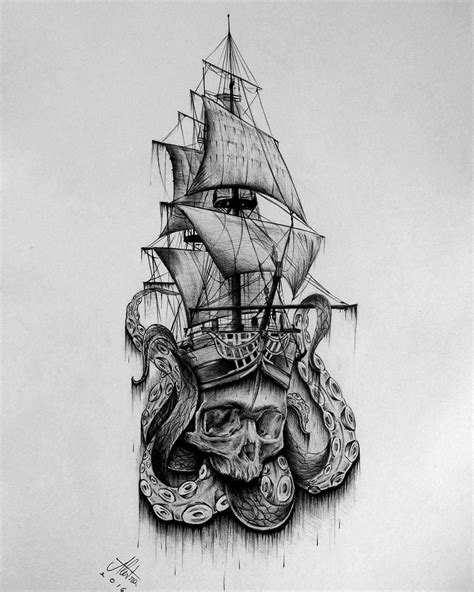 Realistic Pirate Ship Drawing