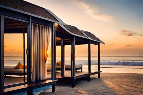 Premium AI Image | A beach house with a view of the ocean and the sunset.