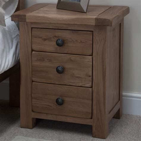 Rustic Oak 3 Drawer Bedside Table - Only Oak Furniture - Free Delivery