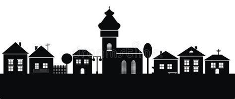 Town Black Silhouette on White Background