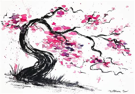 Sakura Painting Tree Original Art Cherry Blossom Japanese Art | Etsy