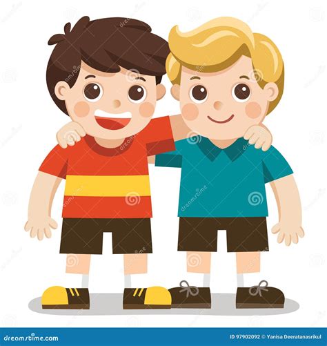 Two Boys Smile, Hugging. Happy Kids Best Friends Stock Vector - Illustration of cartoon, little ...