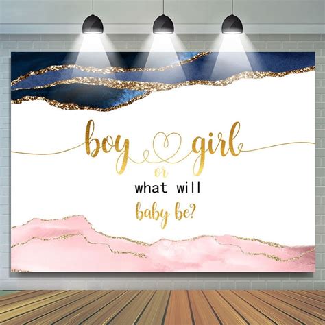 Blue And Soft Pink Glitter Golden Baby Shower Backdrop