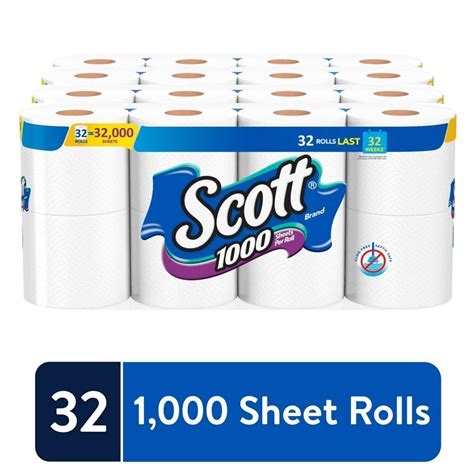 Scott 1000 Sheets Per Roll Toilet Paper, 32 Rolls (4 Packs of 8) Bath ...