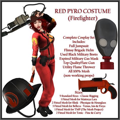 Second Life Marketplace - [umbrella] Red Pyro Cosplay Firefighter Costume + TF2 Flare Gun ...