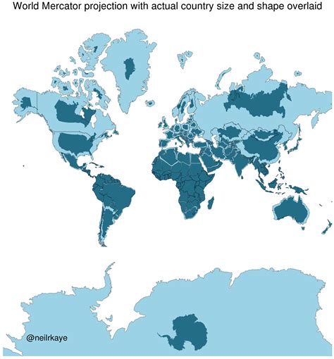 World Mercator projection with actual country size and shape overlaid : r/MapPorn