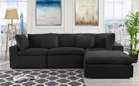 Classic Large Linen Fabric Sectional Sofa, L Shape Couch with Wide Chaise (Black) - Walmart.com ...