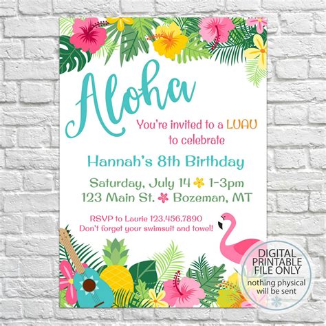 Luau Birthday Invites Aloha Pineapple Invitations Summer