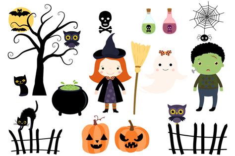 Halloween clipart, Cute Costume Kids, Pumpkins, Cats, Ghost, Spooky Tree By Pravokrugulnik ...