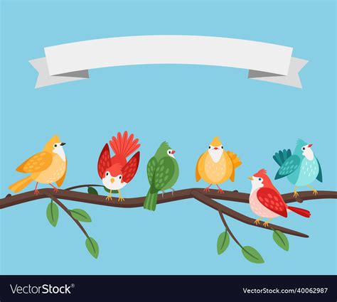 Birds on tree branch foliage branches bird set Vector Image