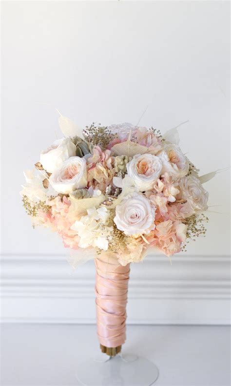 Rose Gold Bridal Bouquet, Preserved Flowers Not Dried Flowers. Pink And White Roses, Hydrangea ...