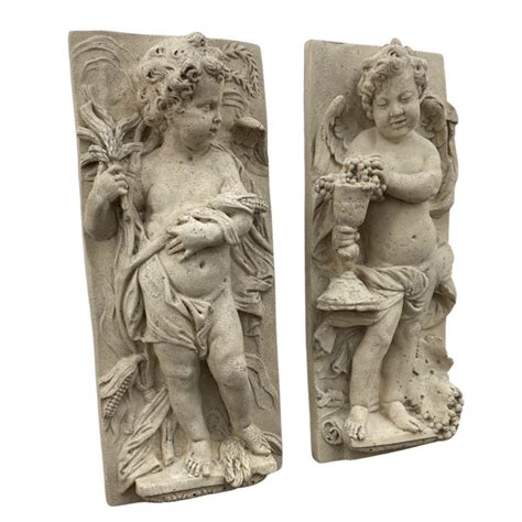 Pair of Faux Marble Cherub Plaques 30 Inches | The Kings Bay