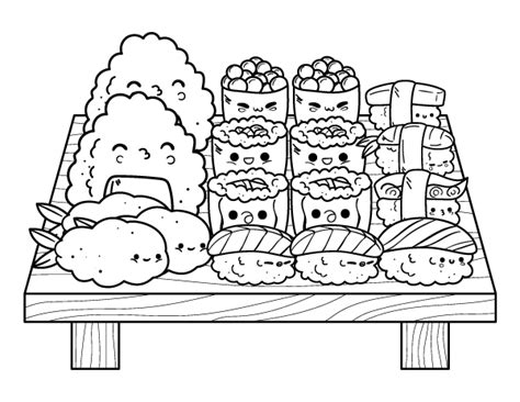 Printable Kawaii Sushi Coloring Page