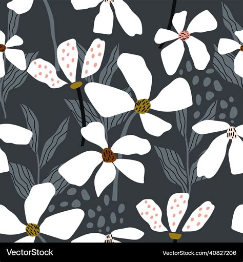 Seamless floral dark blue pattern with leaves Vector Image