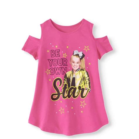 JoJo Siwa - Nickelodeon JoJo Siwa Girls Glitter Graphic Cold Shoulder T-Shirt, Sizes 4-16 ...