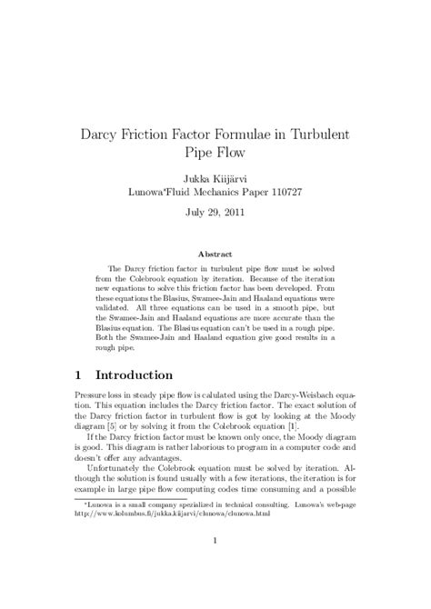 (PDF) Improved Darcy Friction Factor Equations for Turbulent Pipe Flow