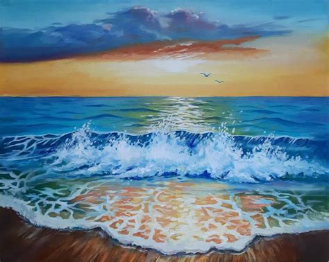 Sunrise at sea - original oil painting, realism, landscape, oil ...