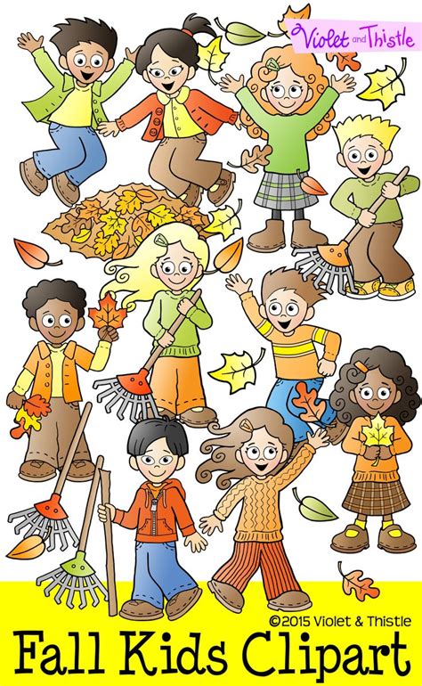 Fall Clipart Kids Clip Art Verbs Activities Raking Jumping in Leaves Maple Oak | Clip art, Fall ...