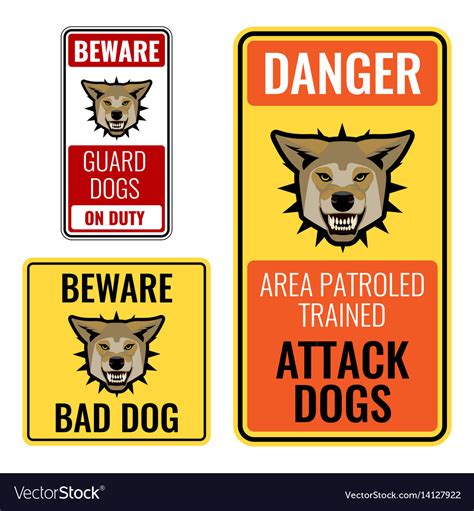 Set of stickers with beware bad dog signs Vector Image