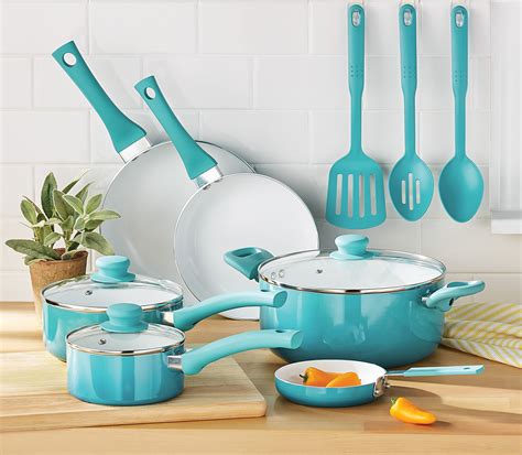 Mainstays Ceramic Nonstick 12 Piece Cookware Set, Teal Ombre - Walmart.com | Teal kitchen decor ...