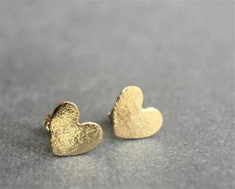 Gold Studs Small Gold Stud Earrings Heart Stud Earrings - Etsy