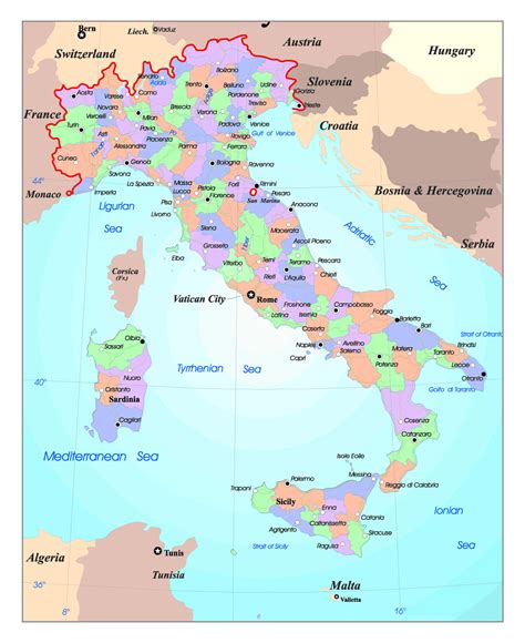 Detailed political and administrative map of Italy with major cities ...