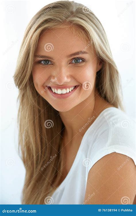 Beauty Woman Portrait. Girl with Beautiful Face Smiling Stock Photo - Image of facial, high ...