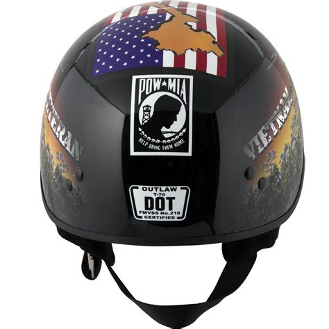 Outlaw Helmets T70 Glossy Black Vietnam Motorcycle Half Helmet for Men ...