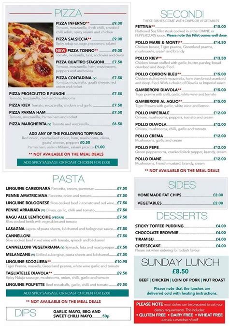 Menu at San Marino Restaurant, Sunderland