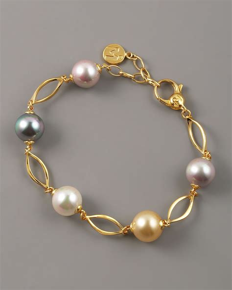 Lyst - Majorica Multicolor Pearl Link Bracelet in Metallic